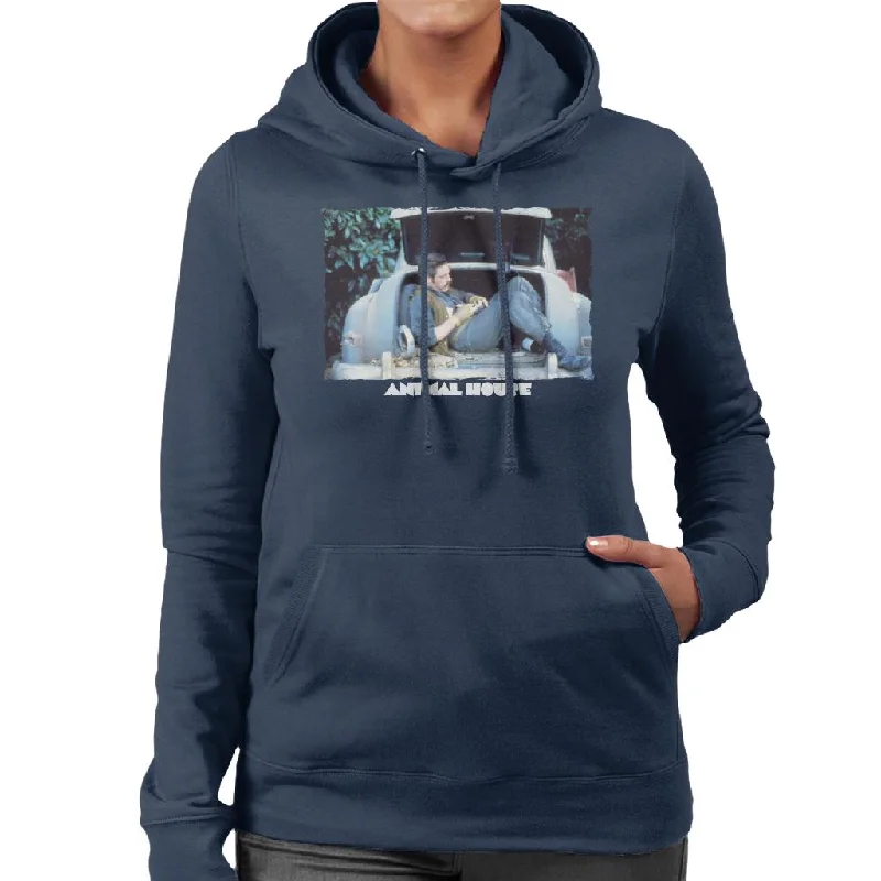 Animal House Daniel Simpson Sitting In Car Boot Women's Hooded Sweatshirt Hoodie with Stripes Bold Sporty