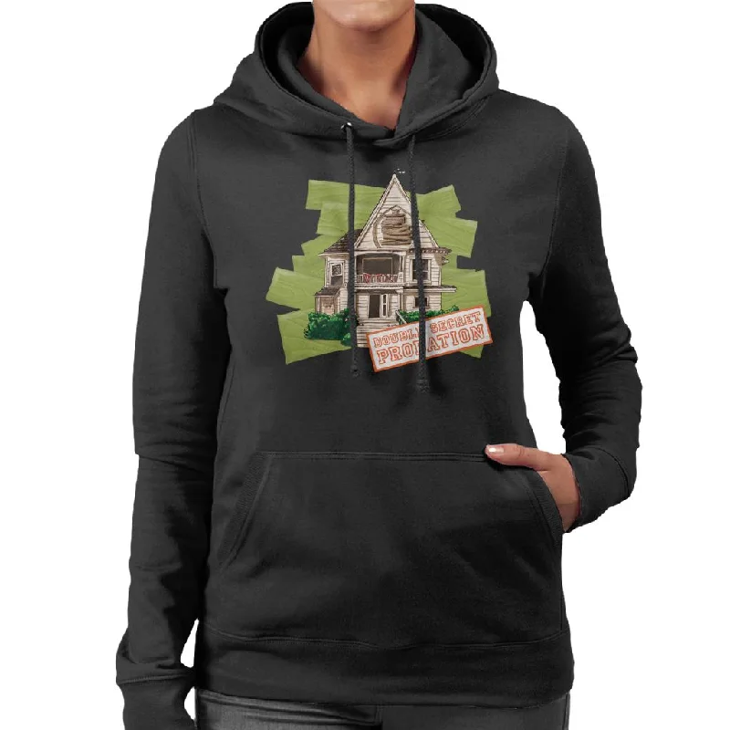 Animal House Double Secret Probation Women's Hooded Sweatshirt Hoodie with Elastic Waist Stretchable Comfortable