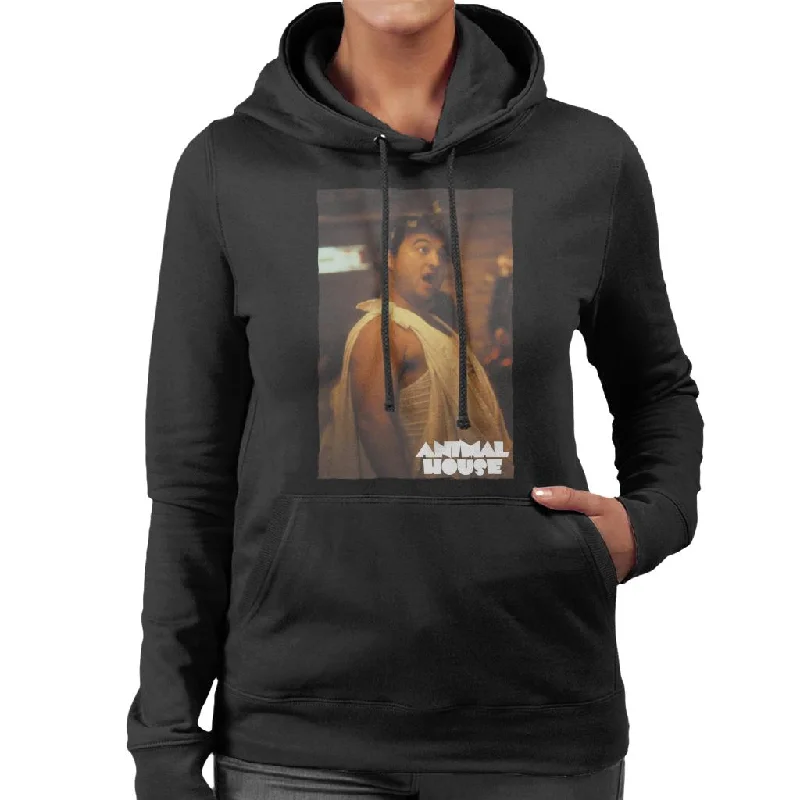 Animal House John Bluto Blutarsky Dressed In Toga Women's Hooded Sweatshirt Hoodie with Hem Fringe Bohemian Relaxed