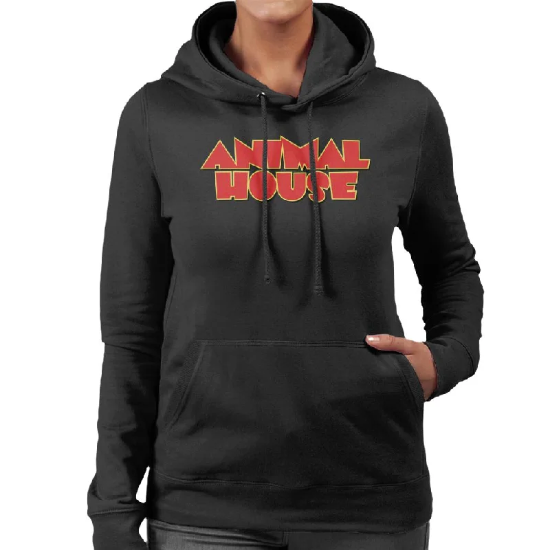 Animal House Red Logo Women's Hooded Sweatshirt Hoodie with Front Slit Layering Stylish