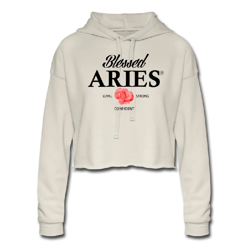 Blessed Aries Women's Cropped Hoodie Hoodie with Hem Embroidery Detailed Premium