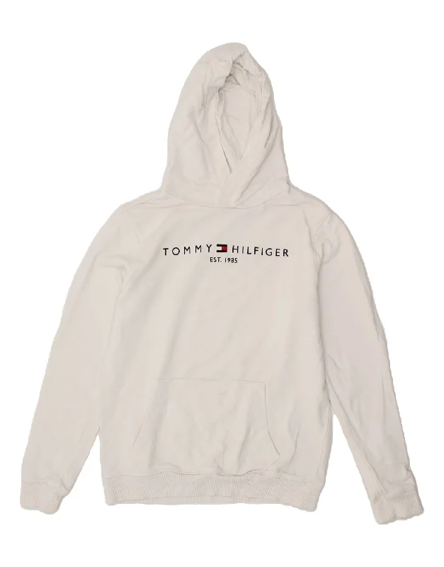 TOMMY HILFIGER Boys Graphic Hoodie Jumper 15-16 Years White Cotton Hoodie with Cuffed Sleeves Snug Secure