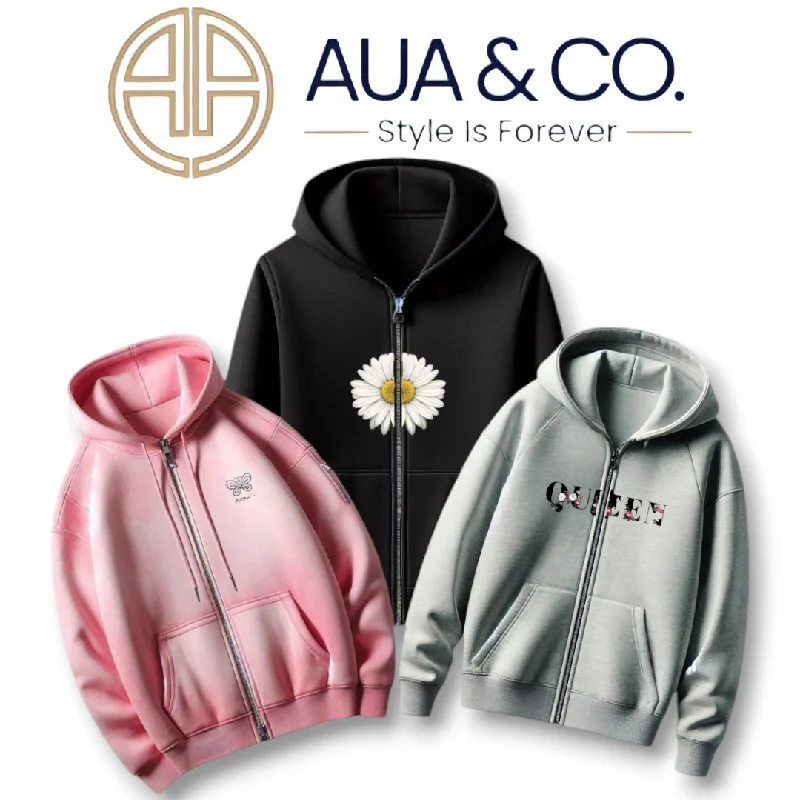 Bundle of 3 Women's Zipper Hoodies ?✨ - Stylish & Unique Designs | AUA&CO Hoodie with Hem Patch Decorative Personalized