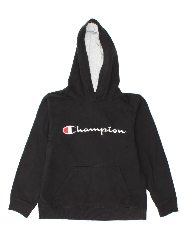 CHAMPION Boys Graphic Hoodie Jumper 10-11 Years Medium Black Cotton Graphic Hoodie Design Print