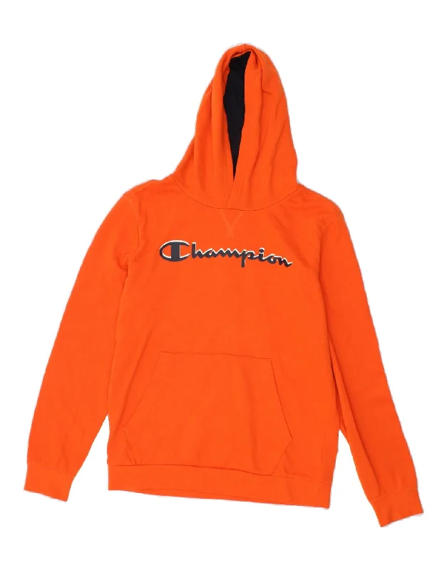 CHAMPION Boys Graphic Hoodie Jumper 13-14 Years XL Orange Cotton Hoodie with Half-Zip Sporty Casual