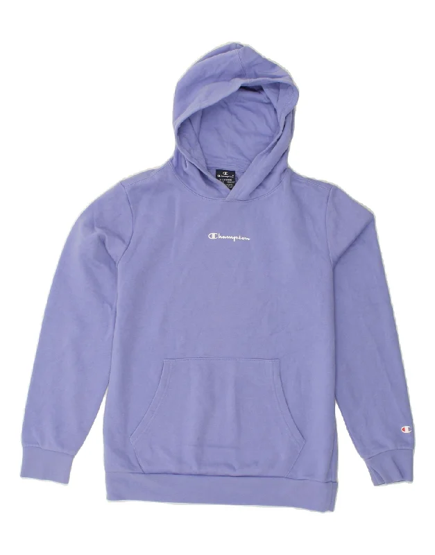 CHAMPION Girls Hoodie Jumper 13-14 Years XL Purple Cotton Hoodie with Full-Zip Functional Layering