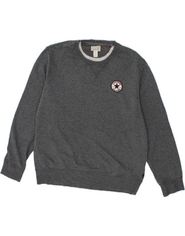 CONVERSE Mens Sweatshirt Jumper Medium Grey Cotton Hoodie with Rhinestones Sparkly Elegant