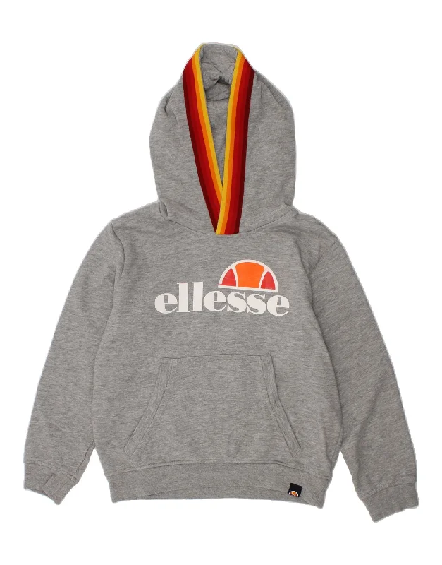 ELLESSE Girls Graphic Hoodie Jumper 7-8 Years Grey Cotton Hoodie with Raglan Sleeves Sporty Comfortable