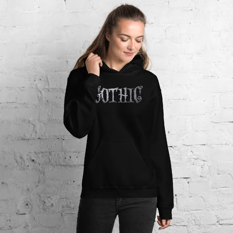 Gothic Spider Web Style Letters Dark Goth Unisex Hoodie Sweatshirt Hoodie with Front Slit Layering Stylish