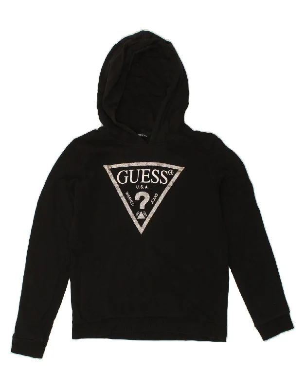 GUESS Girls Graphic Hoodie Jumper 13-14 Years Black Hoodie with Double Zipper Versatile Adjustable