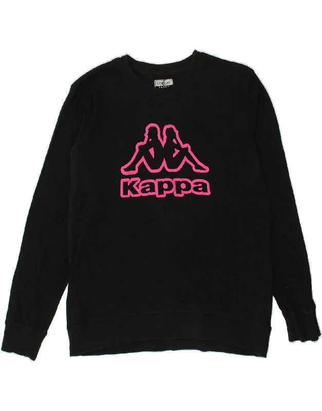 KAPPA Womens Graphic Sweatshirt Jumper UK 16 Large Black Cotton Hoodie with Sequins Glamorous Eye-catching