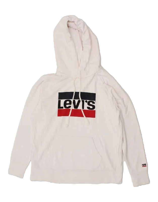 LEVI'S Mens Graphic Hoodie Jumper Small White Cotton Hoodie with Bell Sleeves Flared Feminine