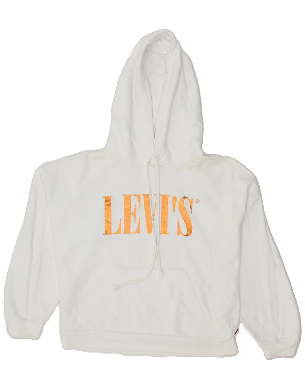 LEVI'S Womens Oversized Graphic Hoodie Jumper UK 2 2XS White Cotton Hoodie with Ribbed Cuffs Snug Fit Comfort