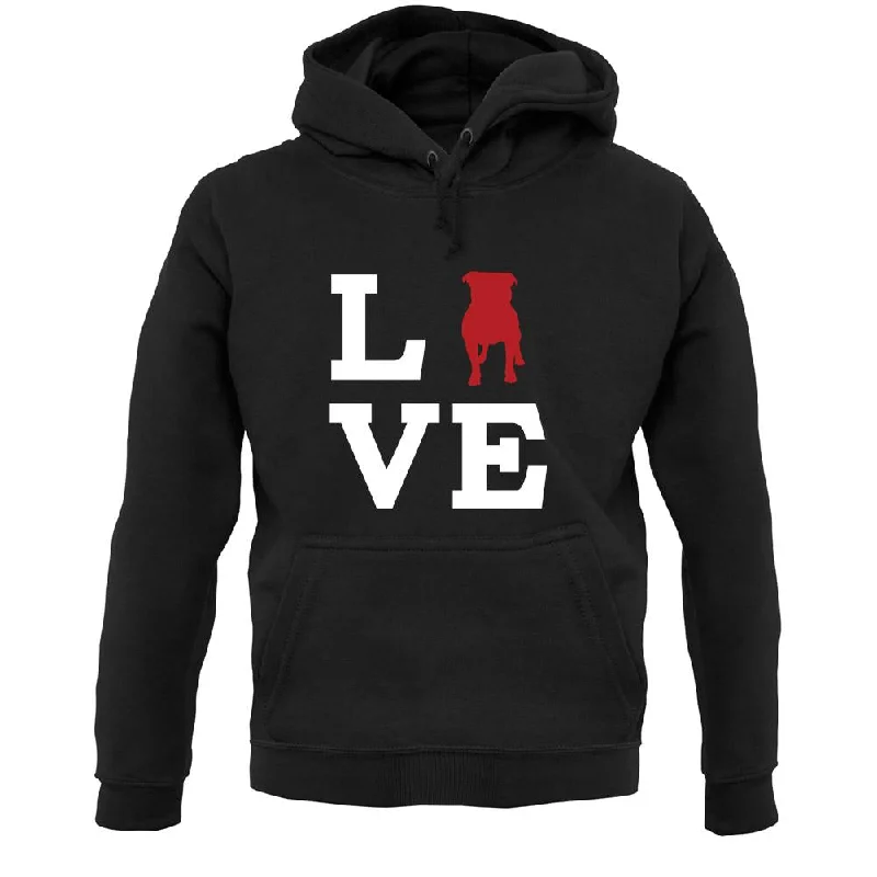 Love Staffordshire Bull Terrier Dog Silhouette Unisex Hoodie Hoodie with Frayed Bohemian Relaxed