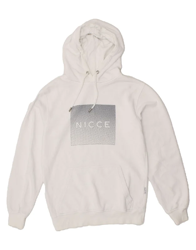 NICCE Mens Graphic Hoodie Jumper XS White Cotton Hoodie with Rolled Sleeves Casual Relaxed