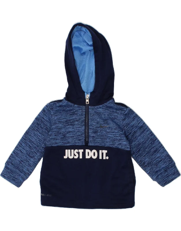 NIKE Baby Boys Dri Fit Graphic Hoodie Jumper 9-12 Months Navy Blue Hoodie with Drop Shoulder Relaxed Streetwear