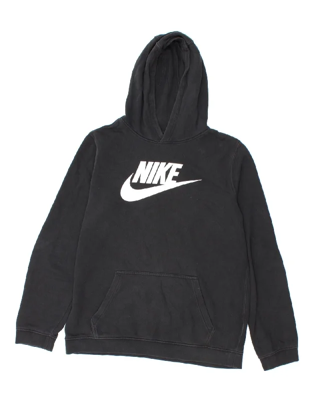 NIKE Boys Graphic Hoodie Jumper 13-14 Years XL Black Cotton Hoodie with Fur Luxurious Winter