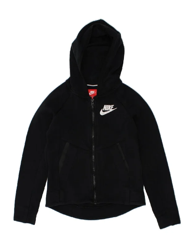 NIKE Boys Graphic Zip Hoodie Sweater 8-9 Years Small Black Cotton Hoodie with Crew Neck Simple Timeless