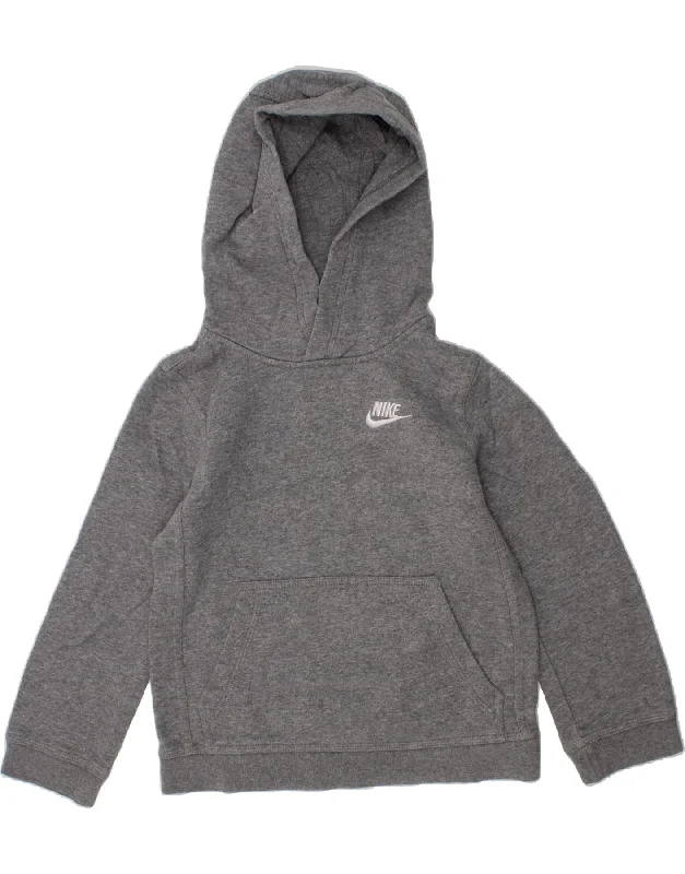 NIKE Boys Hoodie Jumper 7-8 Years XS Grey Cotton Hoodie with Slim Fit Tailored Modern