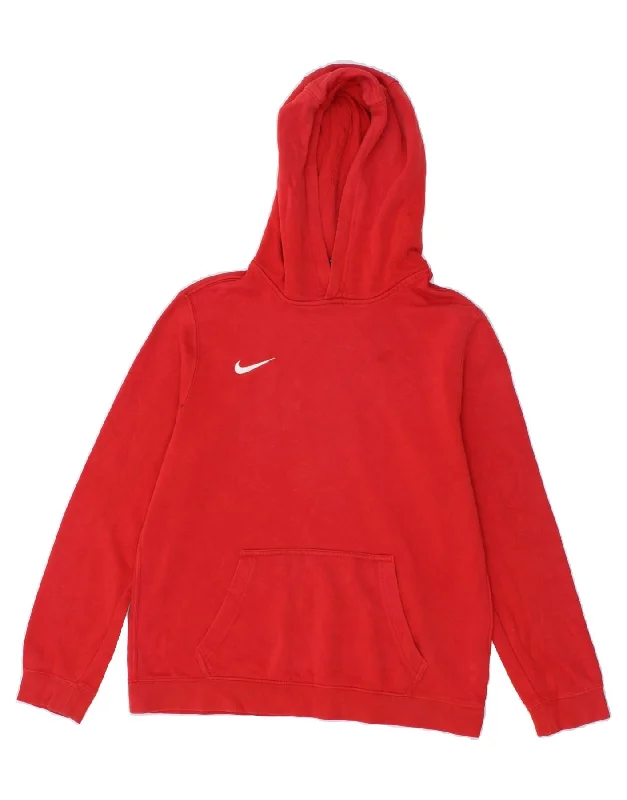 NIKE Boys Tall Hoodie Jumper 13-14 Years XL Red Cotton Hoodie with Typography Text Message