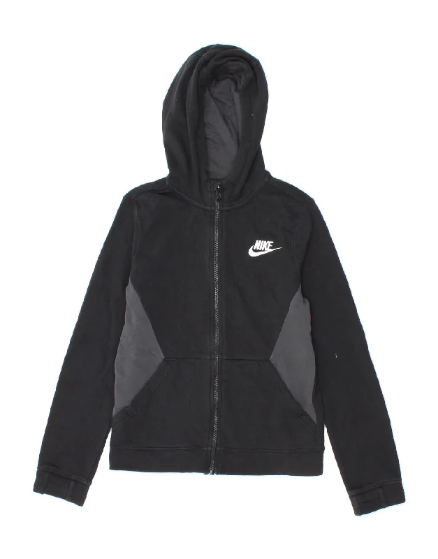 NIKE Boys Zip Hoodie Sweater 10-11 Years Medium Black Cotton Hoodie Crop Top Short Trendy