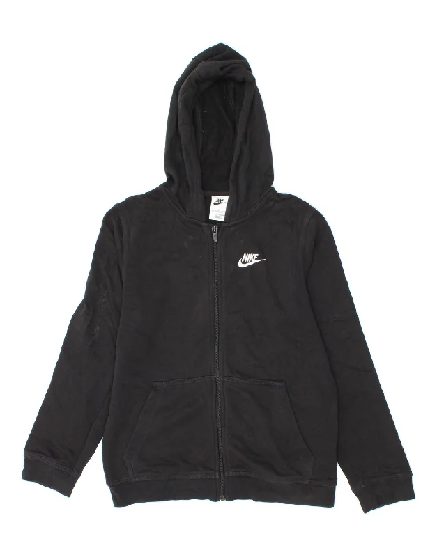 NIKE Boys Zip Hoodie Sweater 12-13 Years Large Black Cotton Hoodie with Lining Warm Insulated