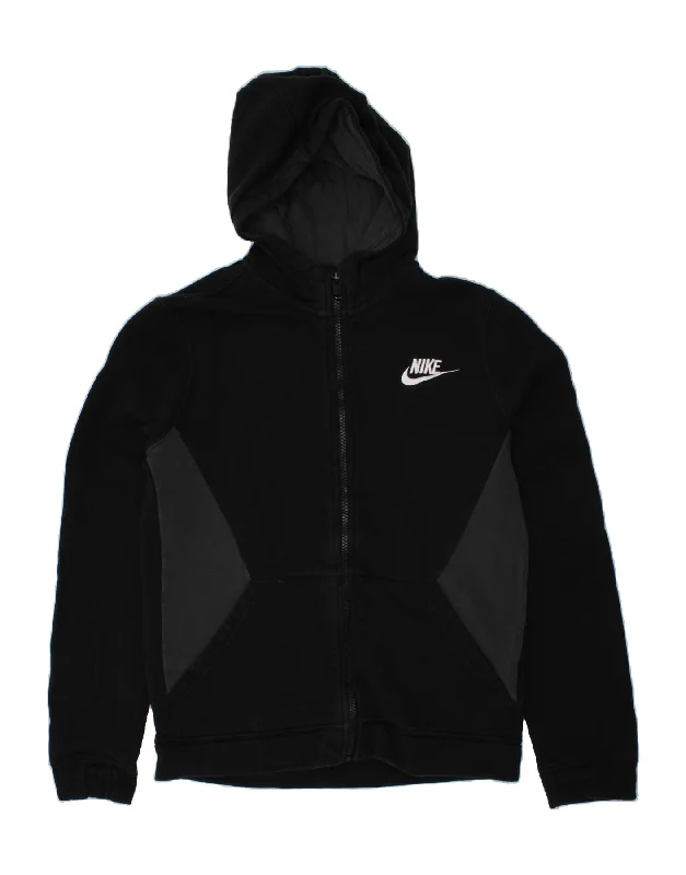 NIKE Boys Zip Hoodie Sweater 12-13 Years Large Black Cotton Hoodie with Set-In Sleeves Structured Classic