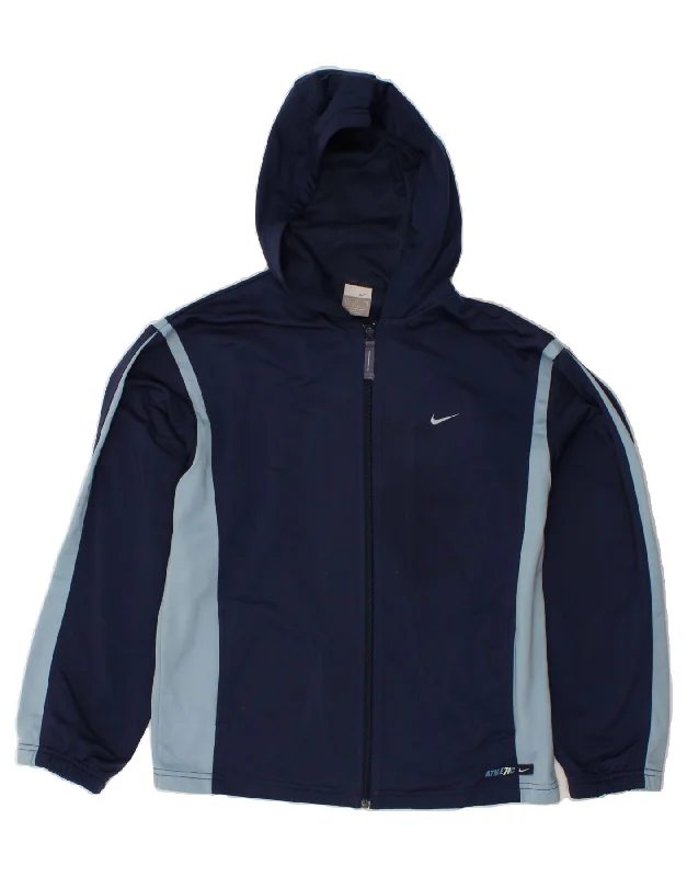 NIKE Boys Zip Hoodie Sweater 15-16 Years XL Navy Blue Colourblock Hoodie with Lining Warm Insulated