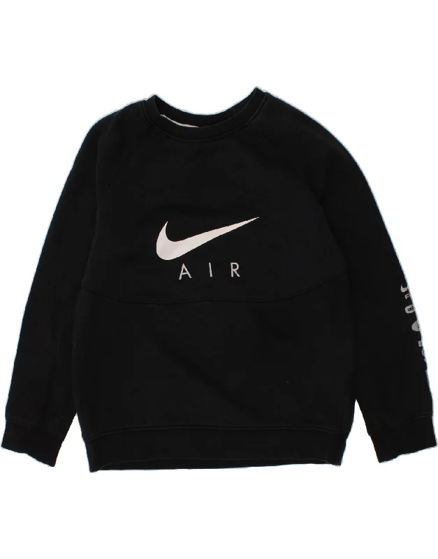 NIKE Girls Graphic Sweatshirt Jumper 10-11 Years Medium Black Cotton Hoodie with Mock Neck Collared Structured