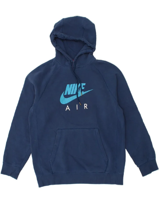 NIKE Mens Graphic Hoodie Jumper Medium Navy Blue Hoodie with Rhinestones Sparkly Elegant