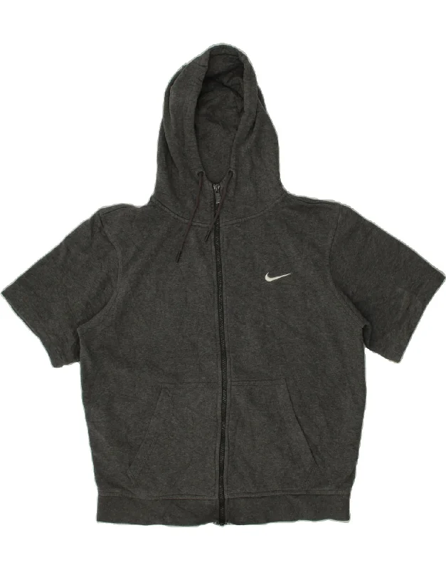 NIKE Mens Short Sleeve Hoodie Jumper Medium Grey Cotton Hoodie with Hem Lace Feminine Delicate