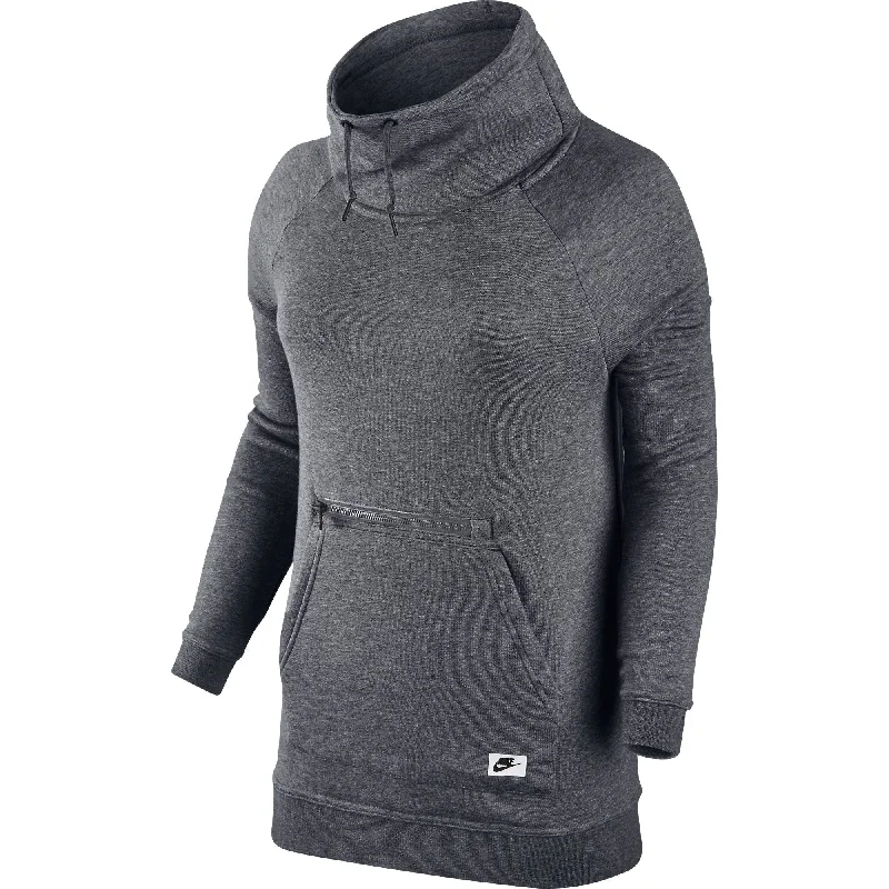 Nike Sportswear Modern Funnel Neck Women's Sweatshirt Grey/Black Hoodie with Hem Frayed Vintage Worn