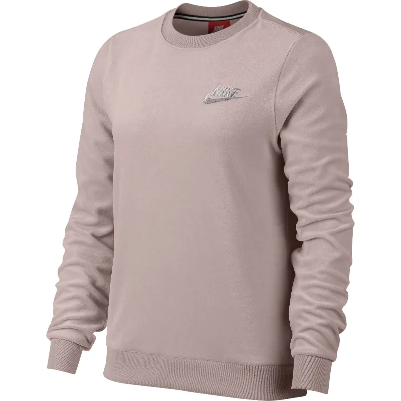 Nike Sportswear Velour Crew Neck Women's Sweatshirt Particle Rose/Silver Hoodie with Oversized Fit Loose Comfortable