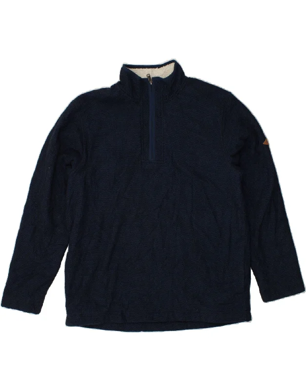 ORVIS Mens Zip Neck Sweatshirt Jumper Large Navy Blue Polyester Hoodie with Elastic Cuffs Stretchable Comfortable