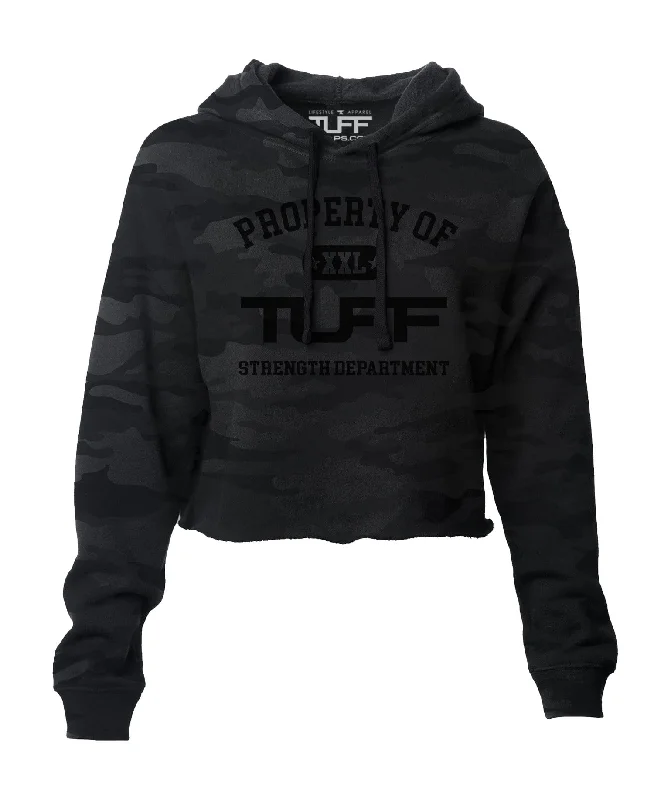 Property of TUFF Hooded Cropped Fleece Hoodie with Strings Custom Fit Adjustable