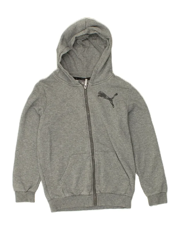 PUMA Boys Graphic Zip Hoodie Sweater 11-12 Years Grey Hoodie with Button Placket Classic Preppy