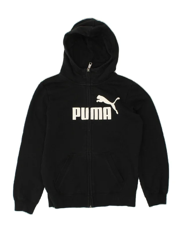 PUMA Boys Graphic Zip Hoodie Sweater 13-14 Years XL Black Cotton Hoodie with Magnetic Closure Innovative Modern