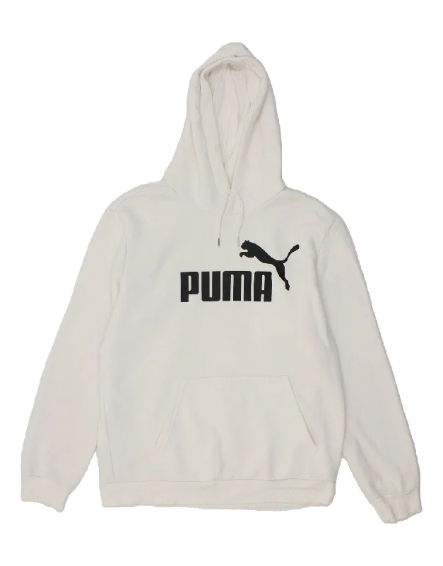 PUMA Mens Graphic Hoodie Jumper Medium White Cotton Hoodie with Double Zipper Versatile Adjustable