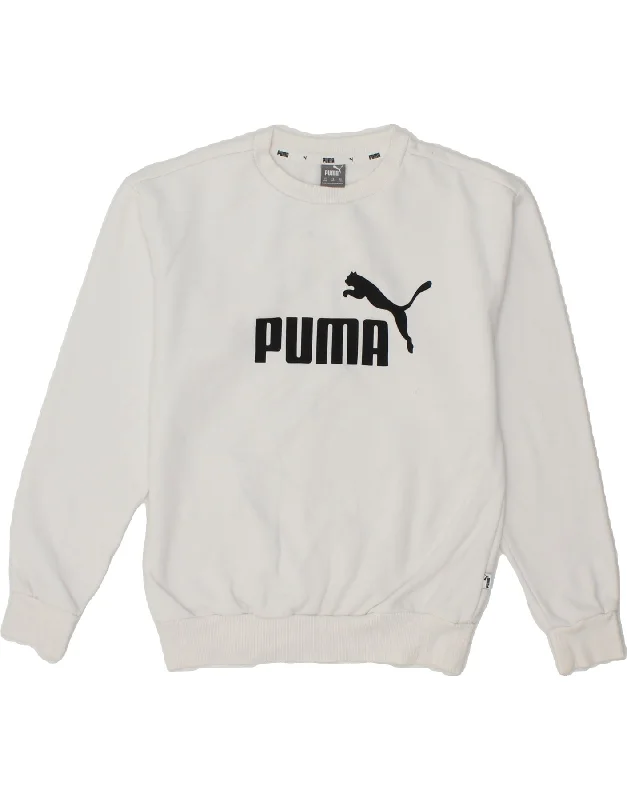 PUMA Womens Oversized Graphic Sweatshirt Jumper UK 2 2XS White Cotton Hoodie with Velcro Closure Adjustable Secure