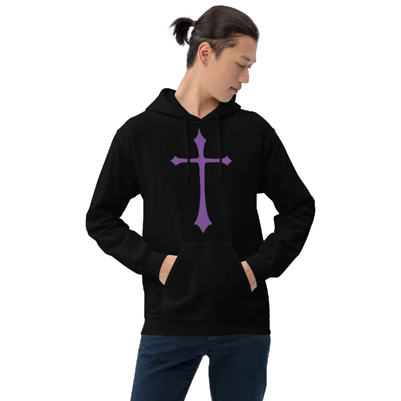 Purple Gothic Medeival Holy Cross Unisex Hoodie Sweatshirt Hoodie with Button Classic Timeless