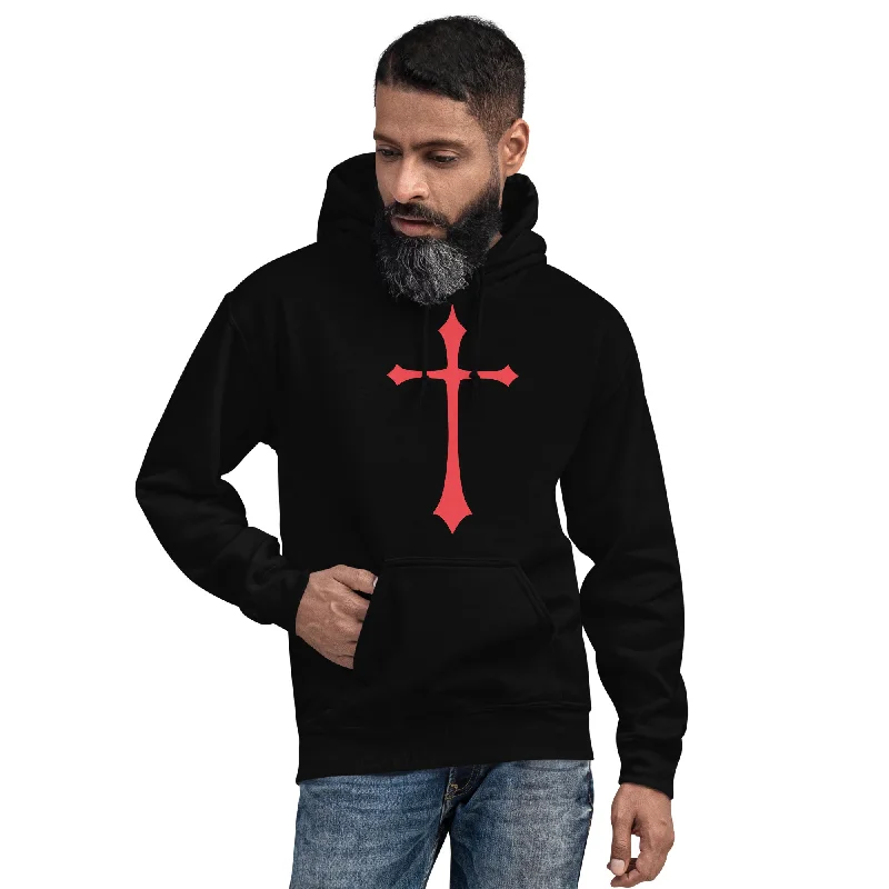 Red Gothic Medeival Holy Cross Unisex Hoodie Sweatshirt Hoodie with Lace Feminine Delicate