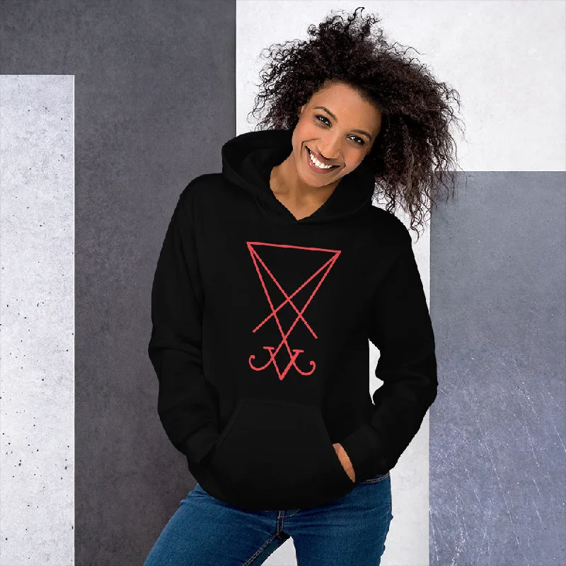 Red Sigil of Lucifer (Seal of Satan) The Grimoire of Truth Unisex Hoodie Sweatshirt Hoodie with Hem Embroidery Detailed Premium