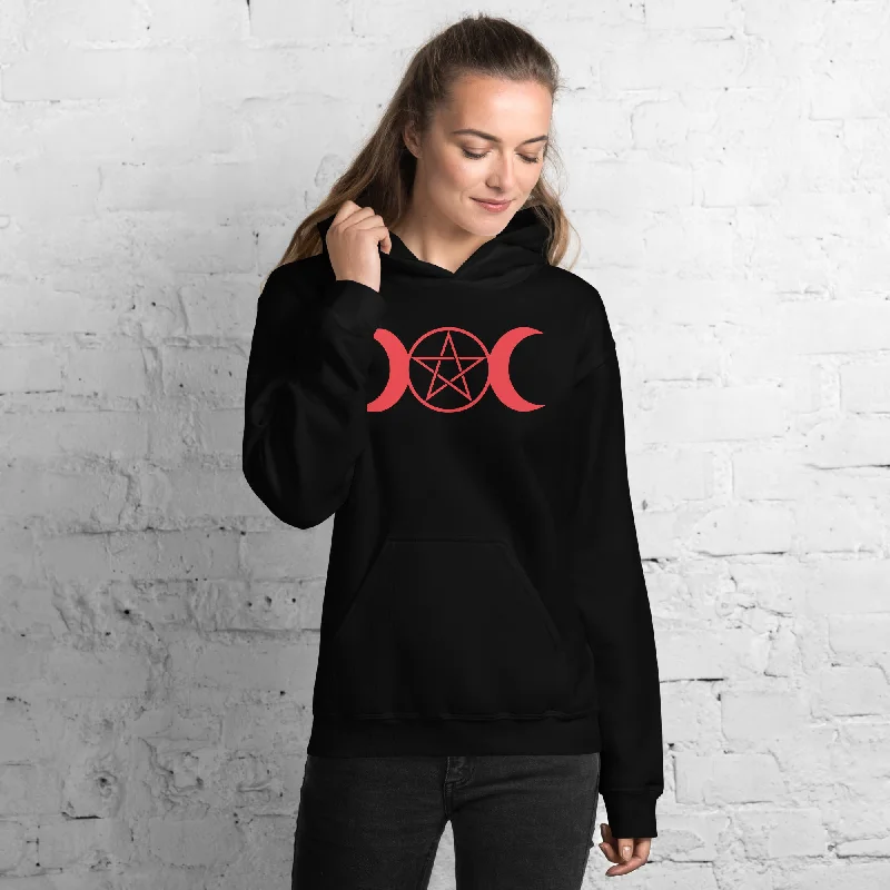 Red Triple Moon Goddess Wiccan Pagan Symbol Unisex Hoodie Sweatshirt Hoodie with Drawstring Waist Adjustable Fitted