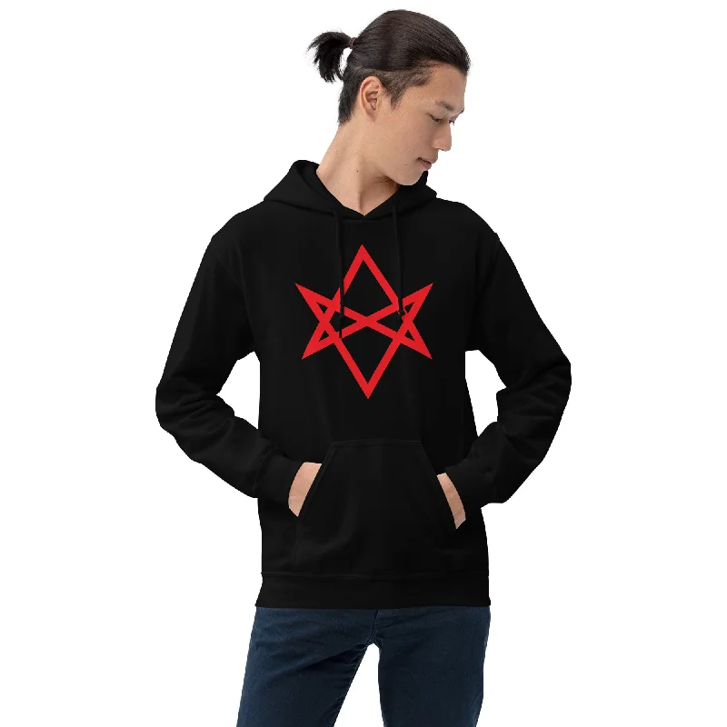 Red Unicursal Hexagram Six Pointed Star Unisex Hoodie Sweatshirt Hoodie with Embroidery Detailed Premium