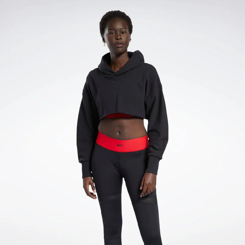 Reebok Cardi B Crop Women's Sweatshirt Black Hoodie with V-Neck Classic Versatile