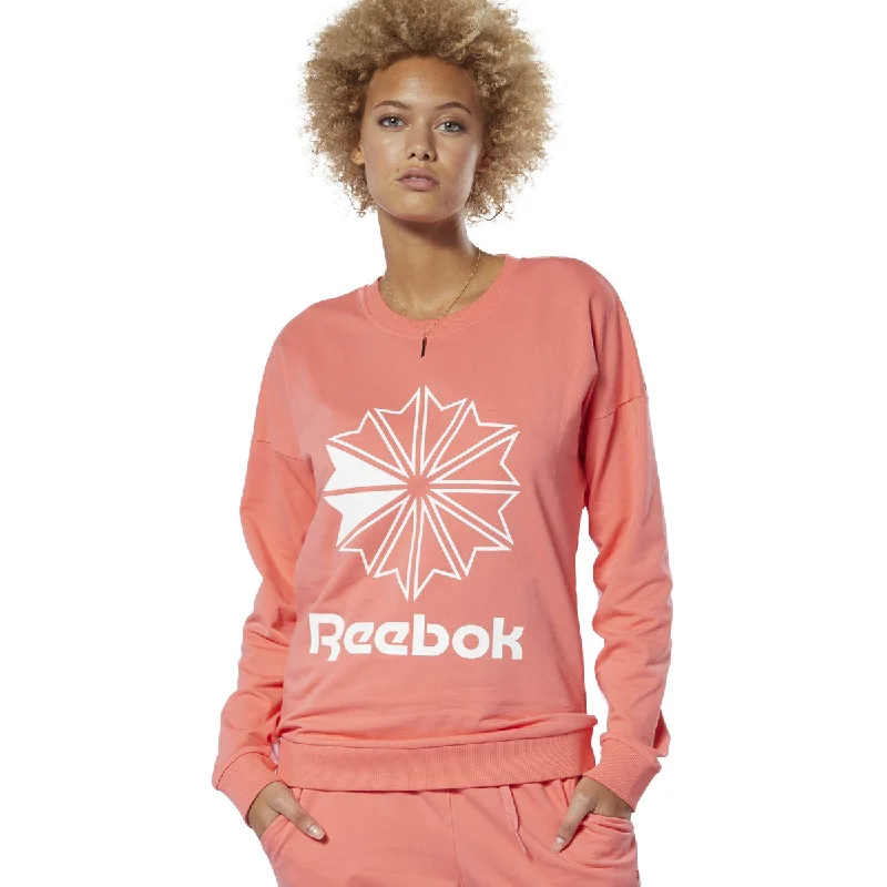 Reebok Women Classics French Terry Big Logo Crew Sweatshirt Bright Rose Hoodie with Ribbed Hem Stretchable Secure