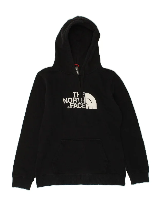 THE NORTH FACE Womens Graphic Hoodie Jumper UK 12 Medium Black Cotton Hoodie with Pastel Soft Subtle