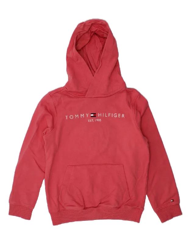 TOMMY HILFIGER Girls Graphic Hoodie Jumper 7-8 Years Pink Cotton Hoodie Sweatshirt Pullover