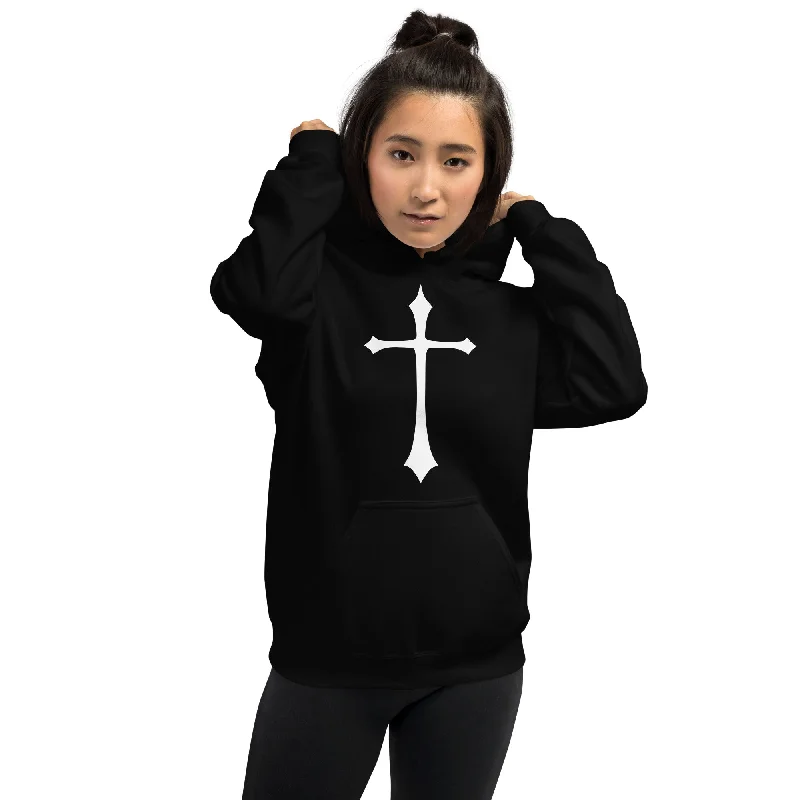 White Gothic Medeival Holy Cross Unisex Hoodie Sweatshirt Hoodie with Earth Tones Natural Calm