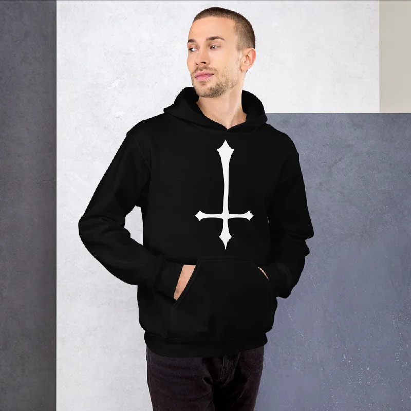 White Inverted Satanic Unholy Cross Unisex Hoodie Sweatshirt Zip Hoodie Drawstring Kangaroo Pocket